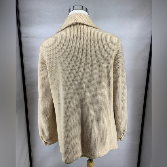 LAKELAND Cardigan Jacket Men's Size 42 Creme knit Button front Satin lining VTG - Picture 2 of 5